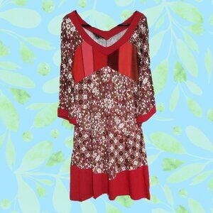 🍄50% MYCO ANNA Patchwork Boho Red Midi Dress